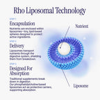 Rho Nutrition Liposomal NAD plus lemon flavor packaging detailing maximum absorption benefits