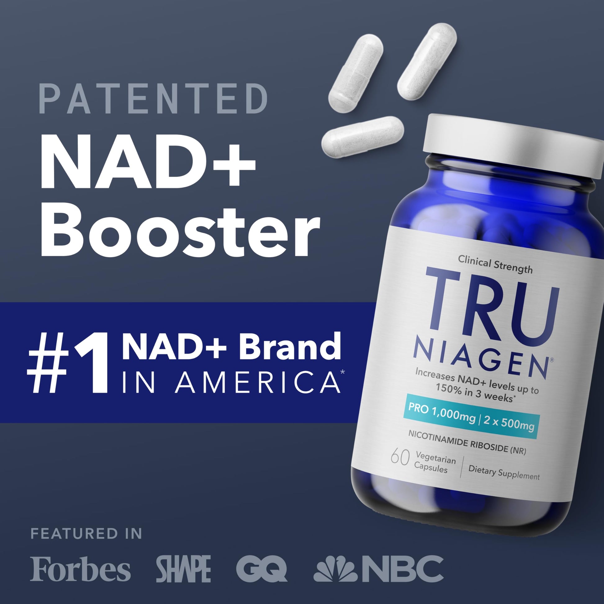 Authentic Tru Niagen Pro supplement container showing detailed directions for adult daily usage