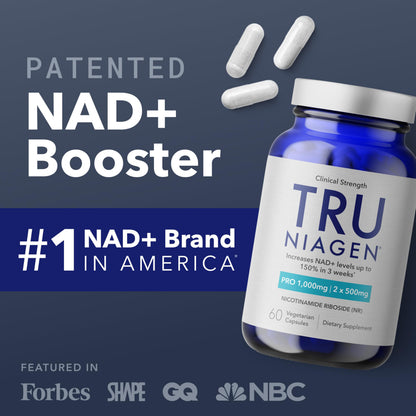 Authentic Tru Niagen Pro supplement container showing detailed directions for adult daily usage