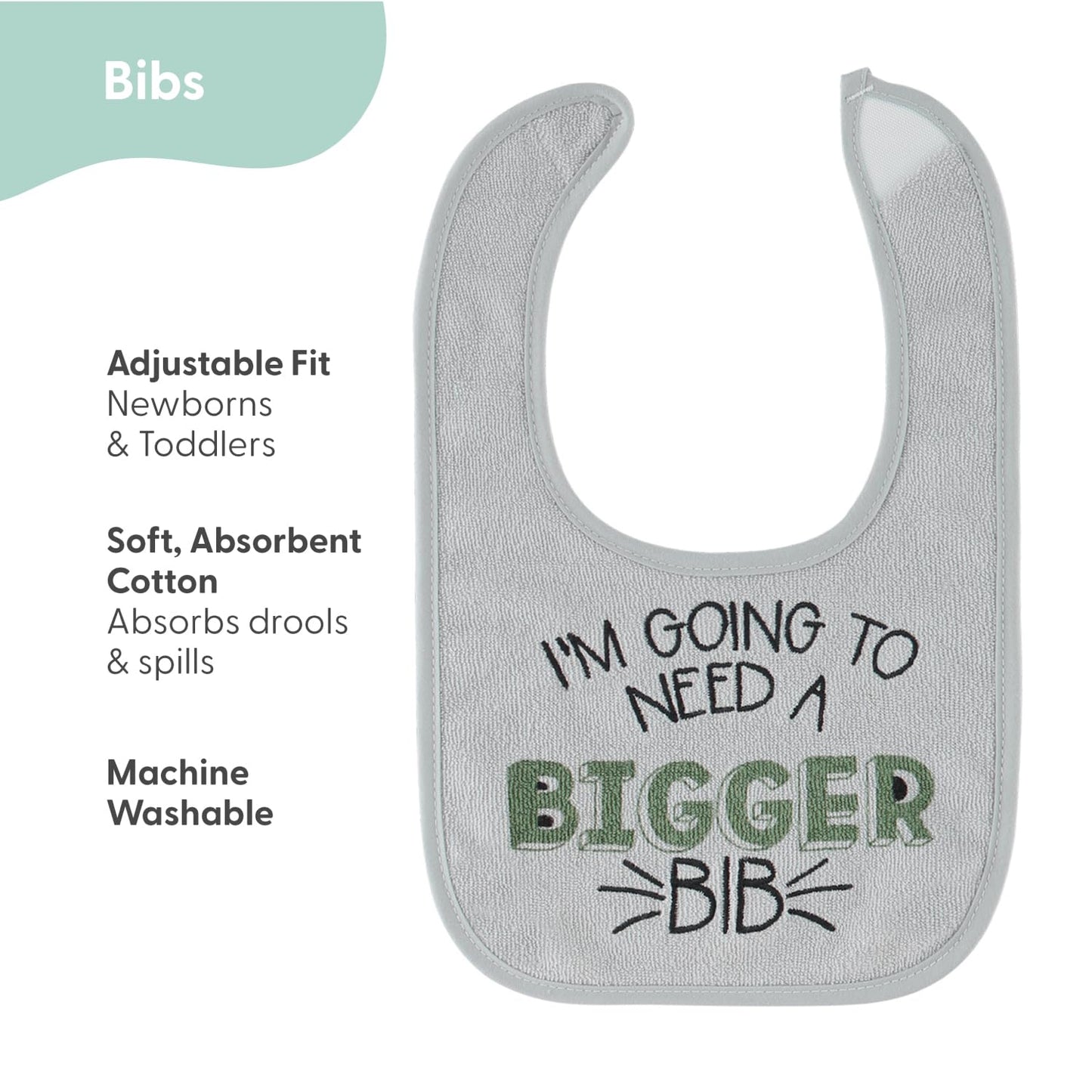 Close up of soft absorbent cotton blend dinosaur baby bib