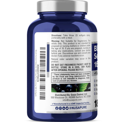 Close up of NusaPure Black Currant Seed Oil softgels