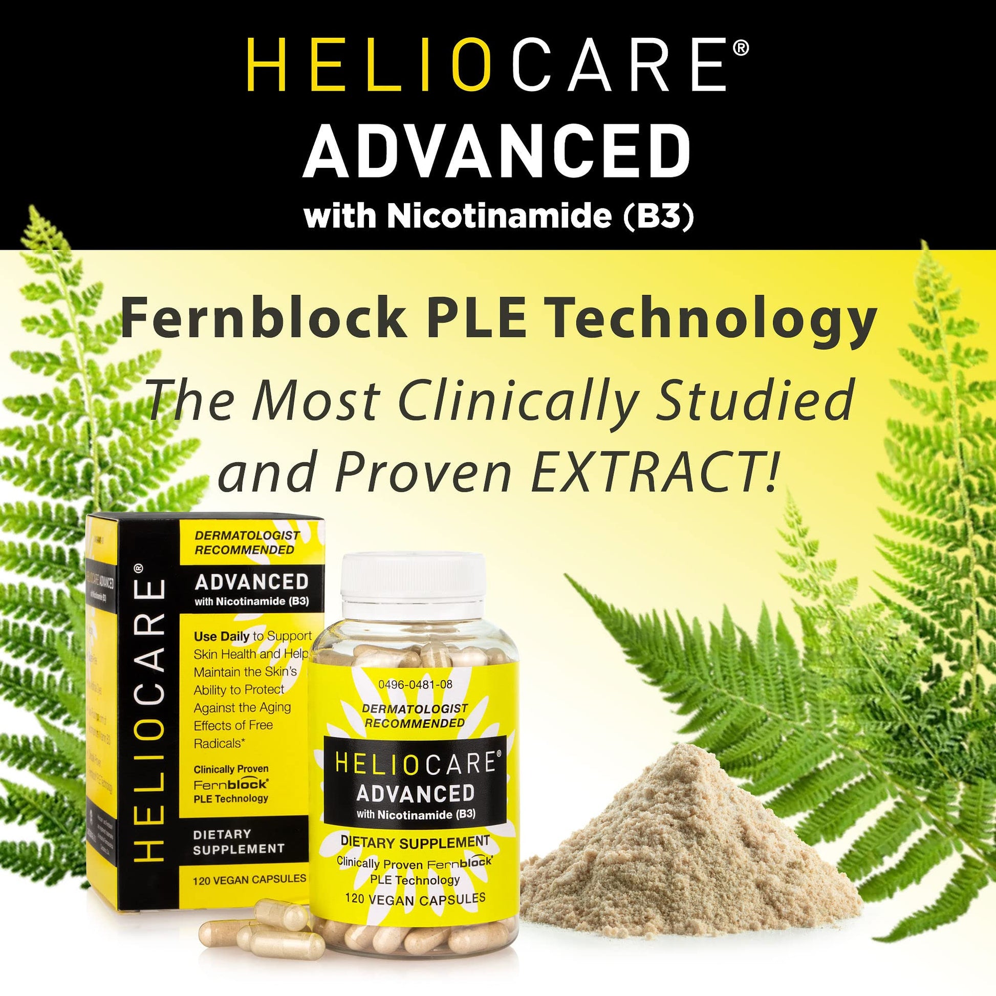 Authentic imported packaging of Heliocare Advanced Niacin B3 skincare supplement for daily cell protection