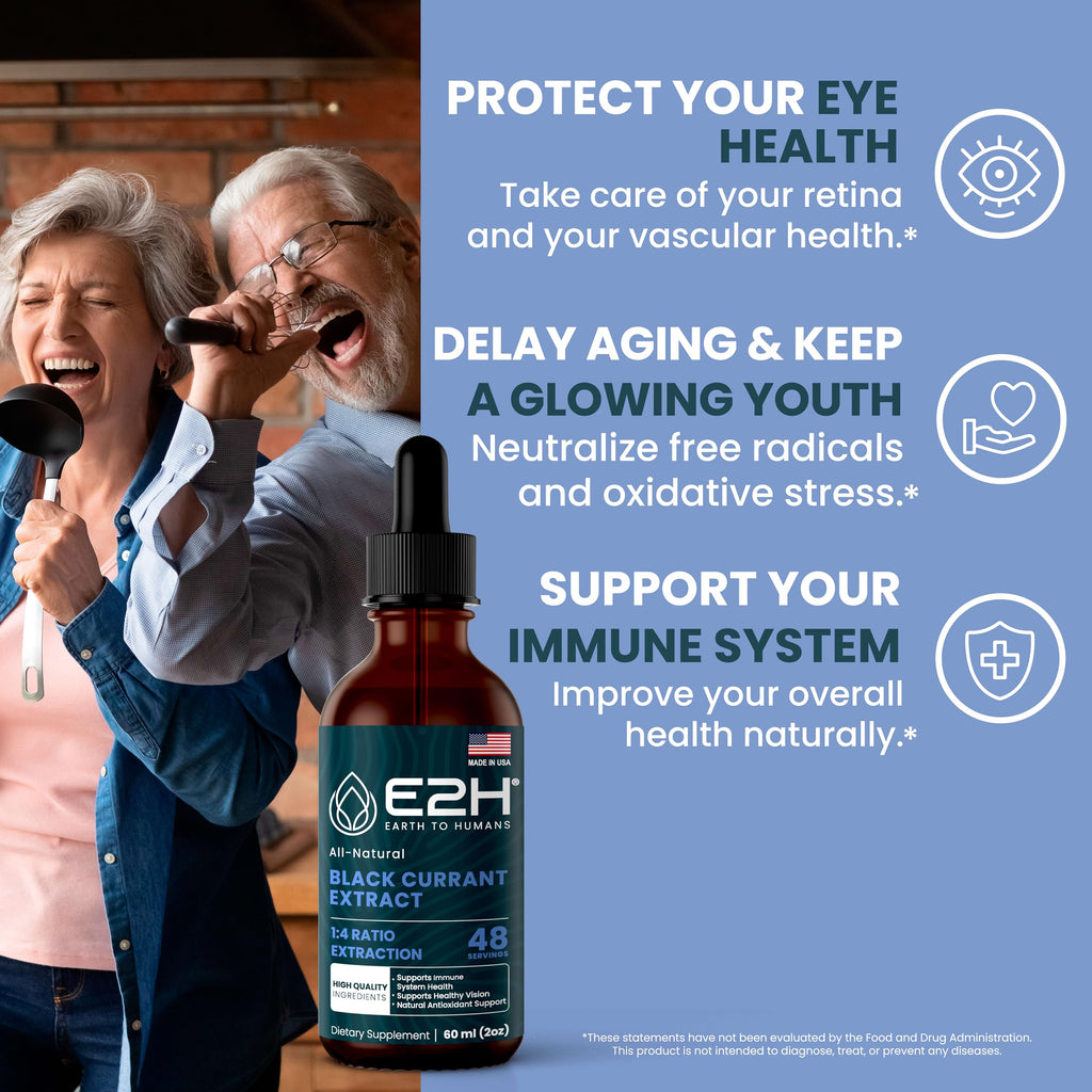 E2H natural black currant liquid supplement packaging label details