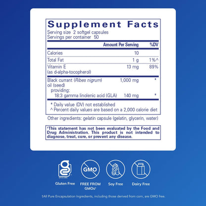 Pure Encapsulations Black Currant Seed Oil supplement label details