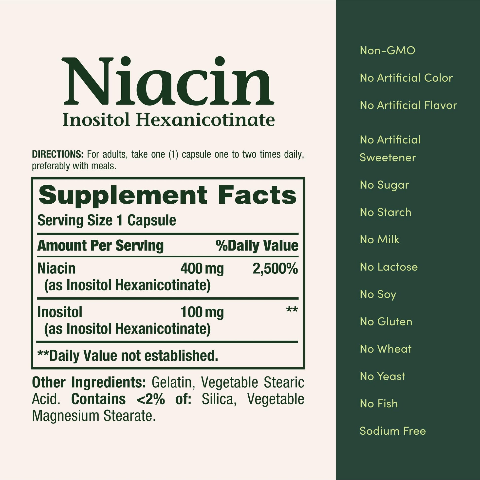 Close-up of premium flush-free niacin capsules from Nature's Bounty.