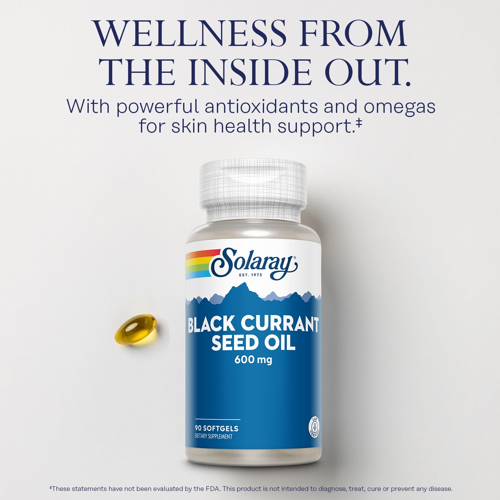 Close up of Solaray Black Currant Seed Oil softgels