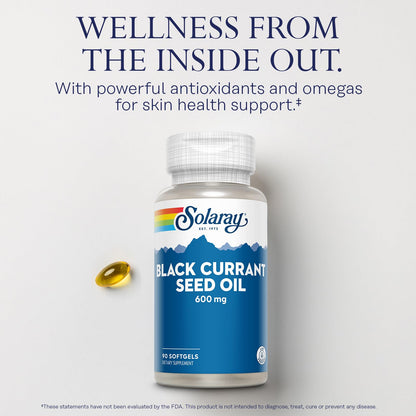 Close up of Solaray Black Currant Seed Oil softgels