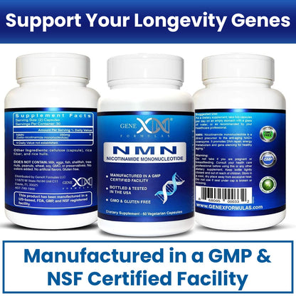 Genex Formulas DNA repair and healthy aging NMN capsules displayed on flat surface