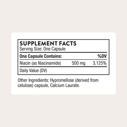 Thorne Niacinamide 500 mg supplement facts and ingredients label