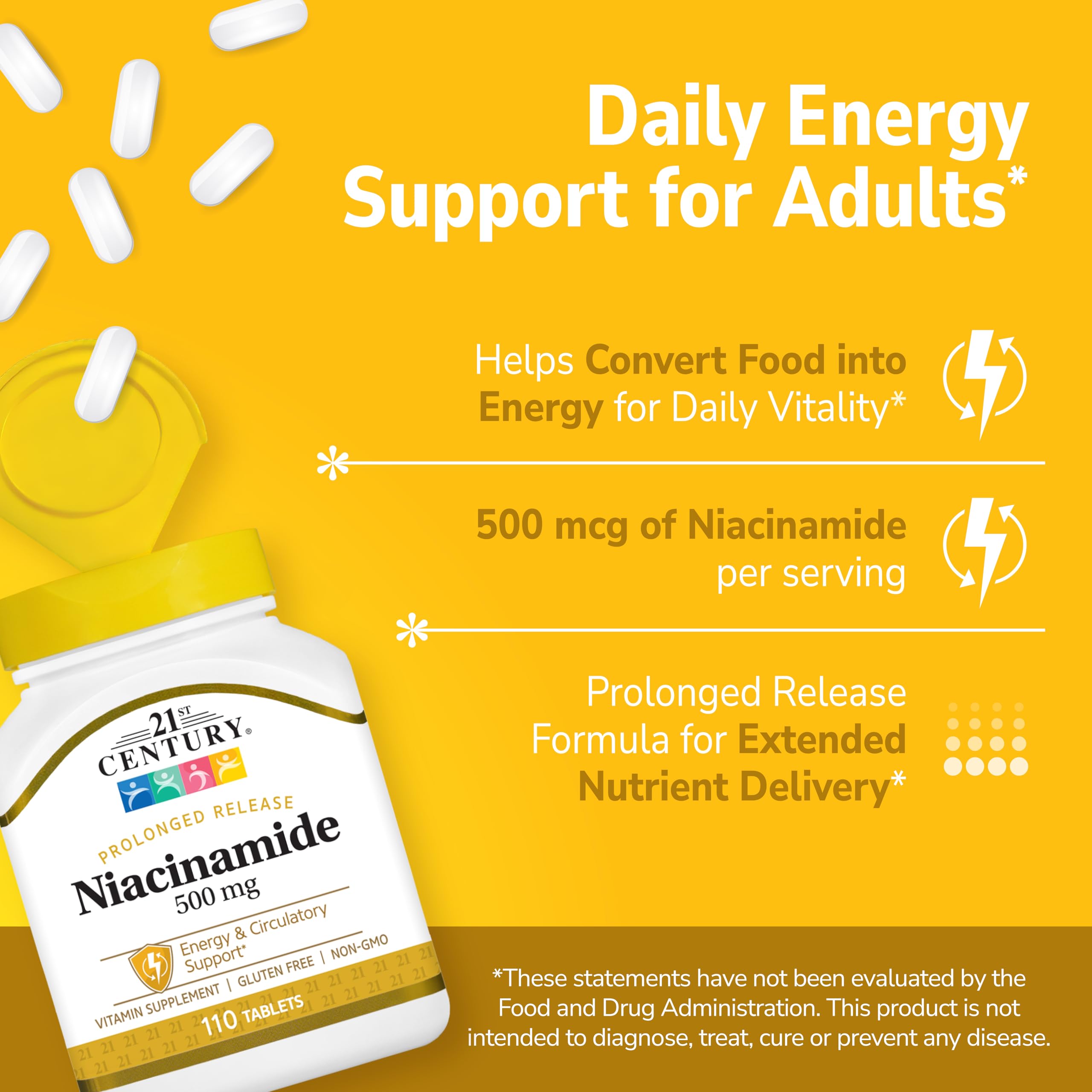 21st Century Vitamin B3 niacinamide 500 mg supplement facts and ingredient list side panel