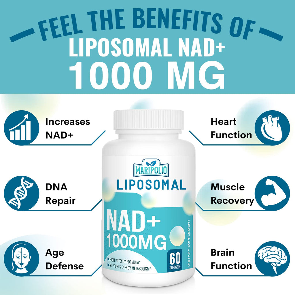 Supplement facts label on Maripolio Liposomal NAD plus highlighting the 1000mg serving.