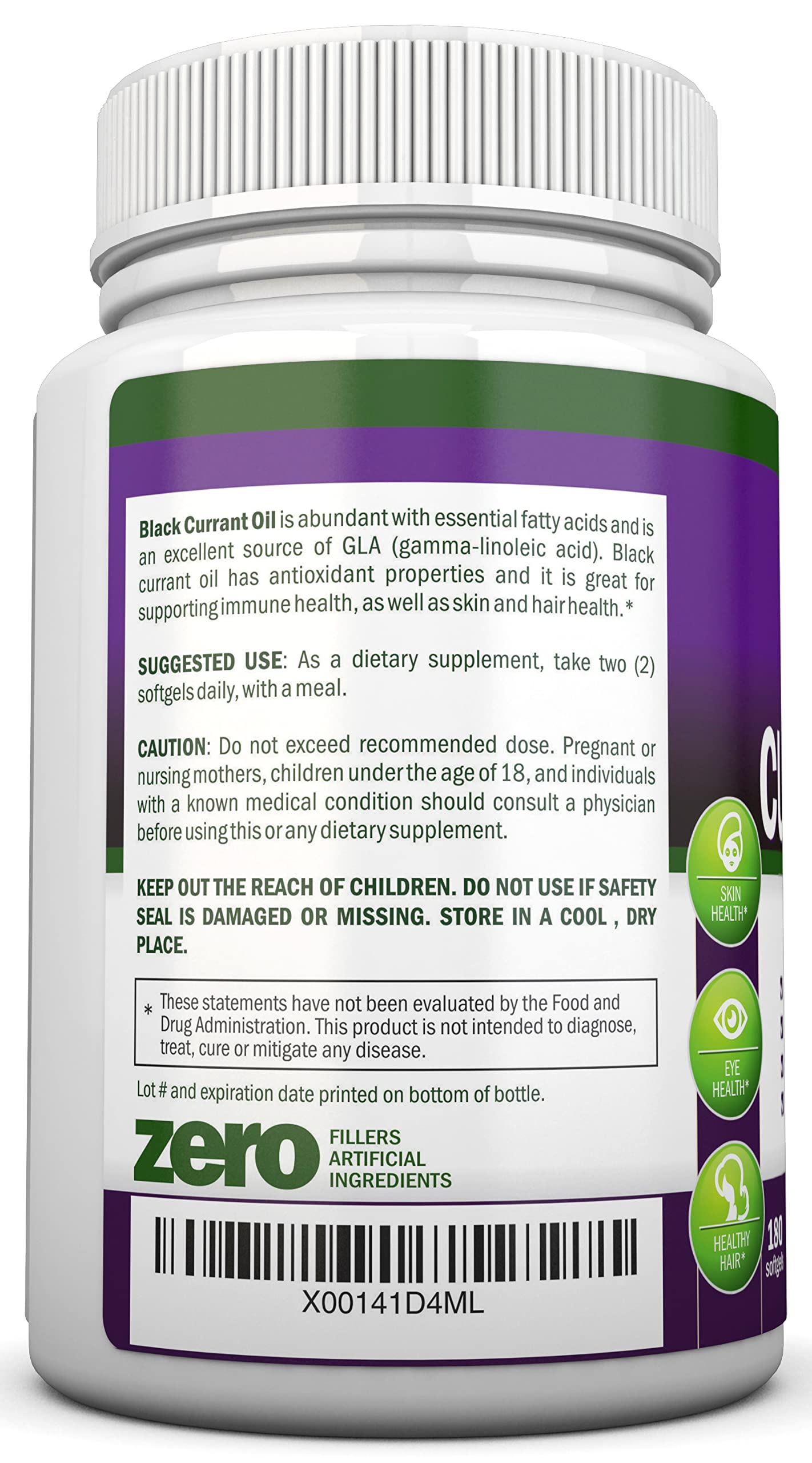 Back label of NutriONN Black Currant Oil showing ingredient list