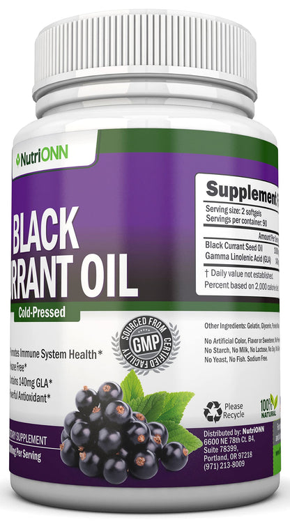 NutriONN Black Currant Oil 180 count bottle packaging details