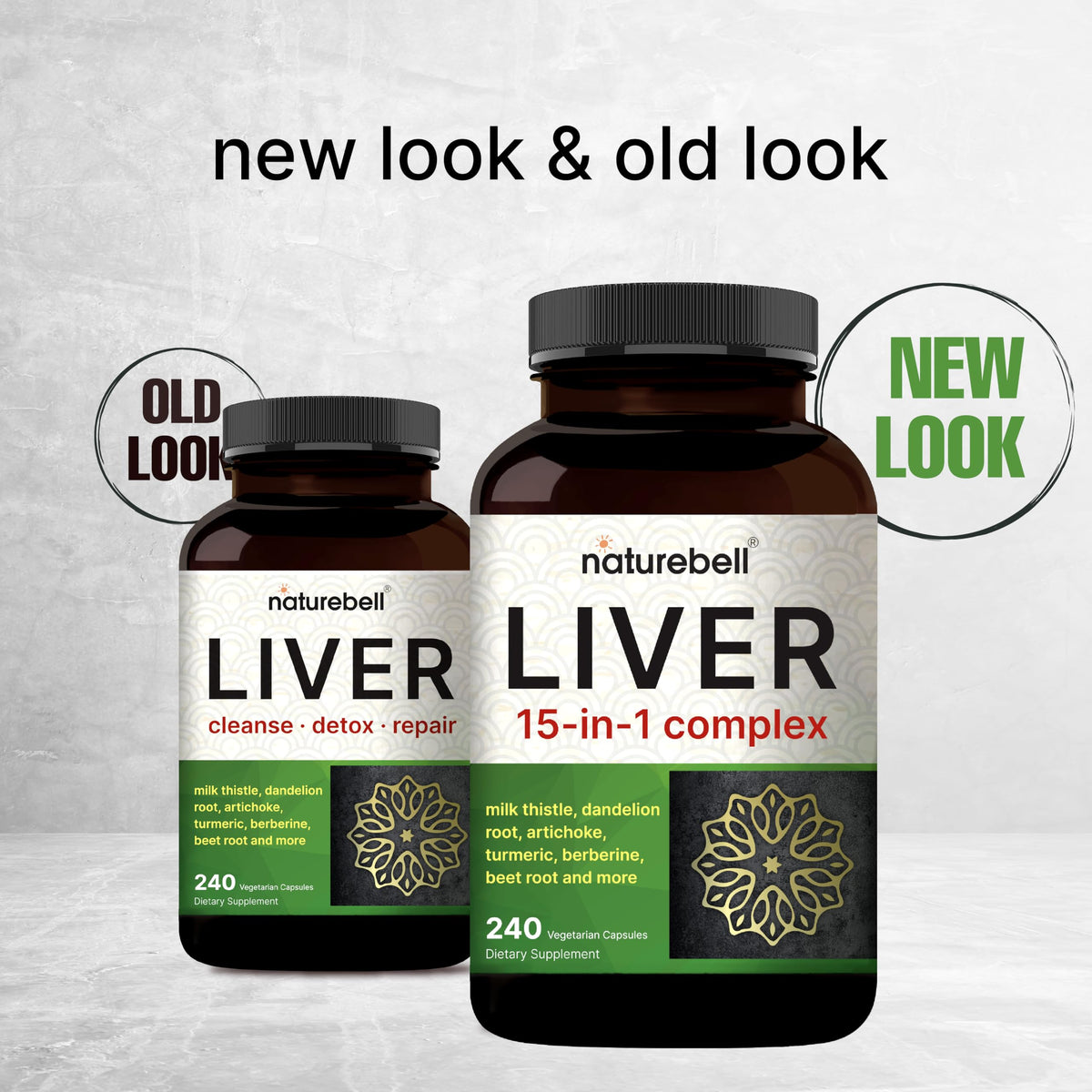 NatureBell 240 vegetarian capsules bottle side profile view