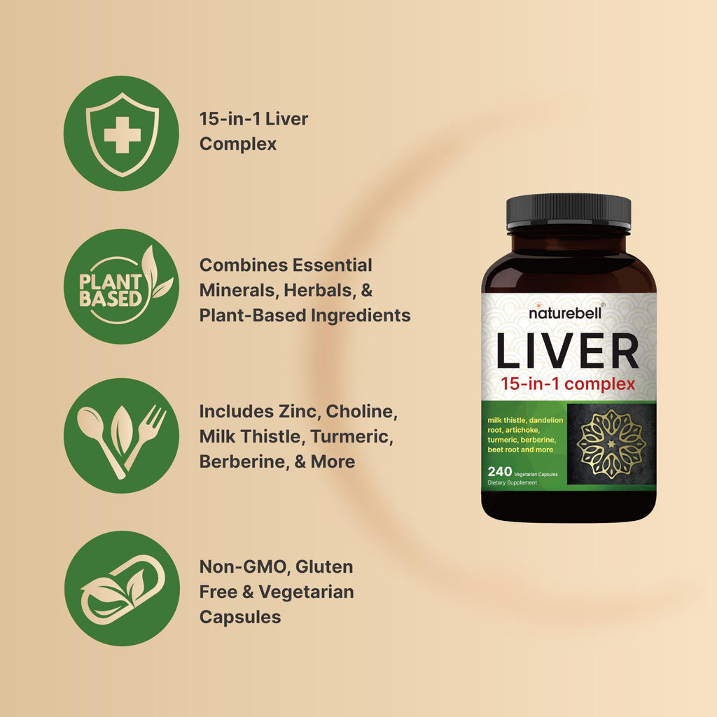 NatureBell Liver Cleanse complex bottle close-up on key features