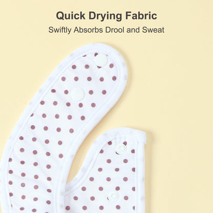 Baby wearing blue and white pattern drool bib