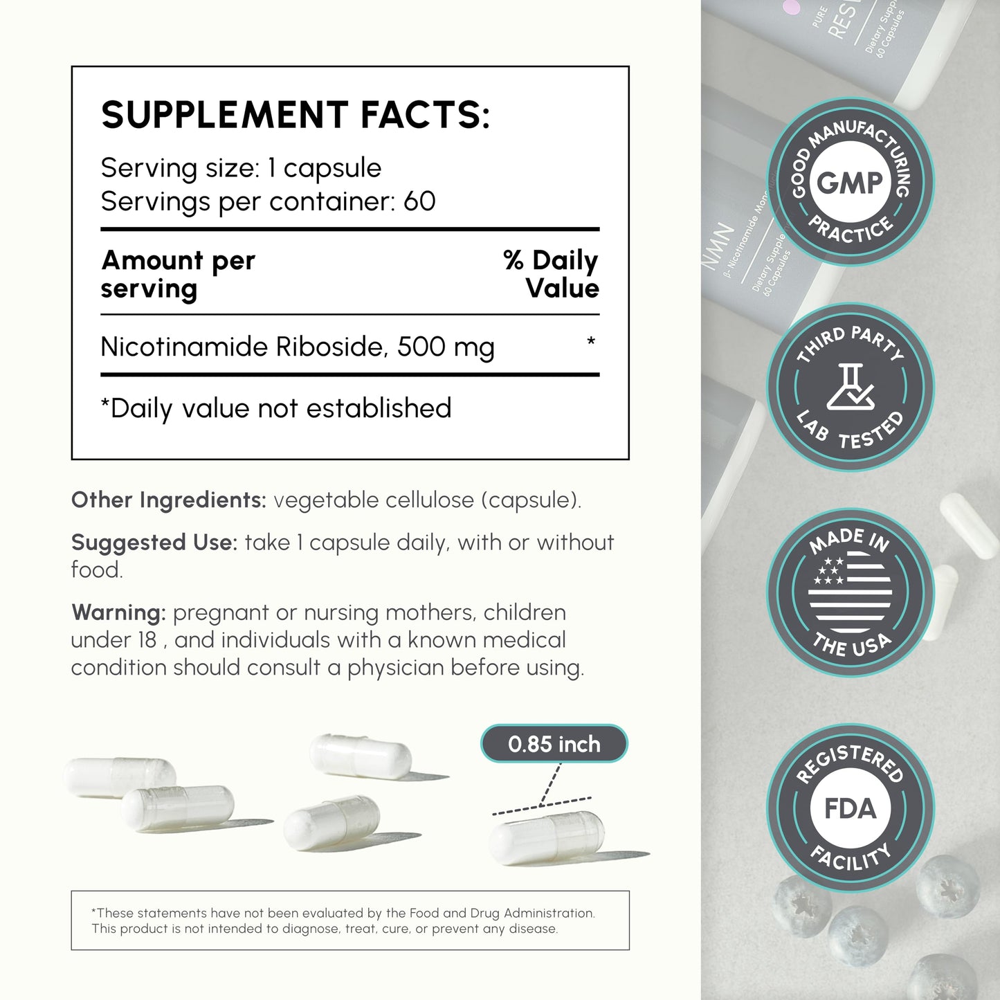 Partiqlar high purity Nicotinamide Riboside capsules
