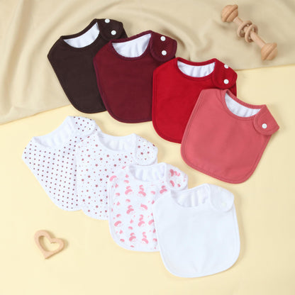 Set of newborn bandana bibs showing waterproof backing