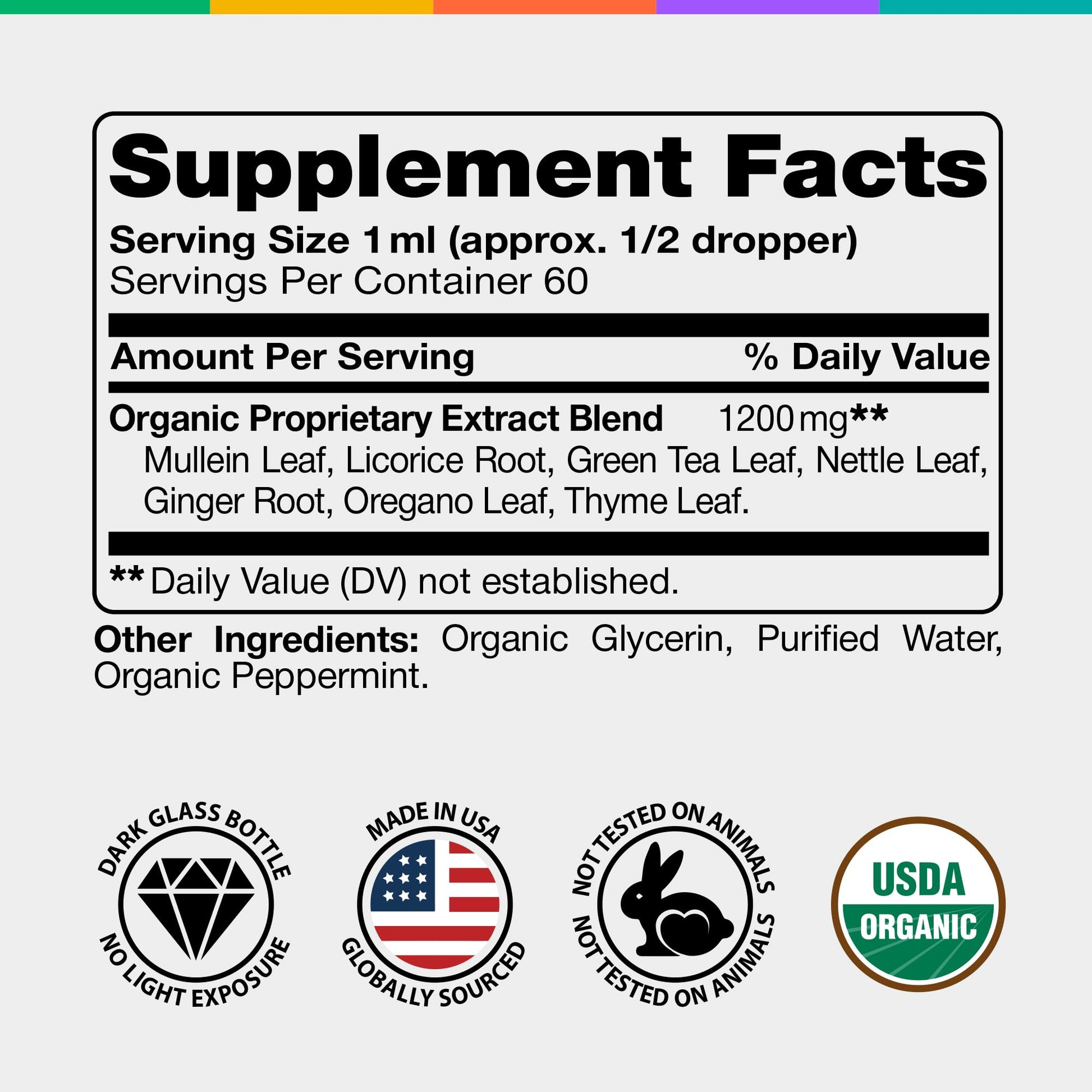 IQ Biology Mullein Drops bottle with organic certification label