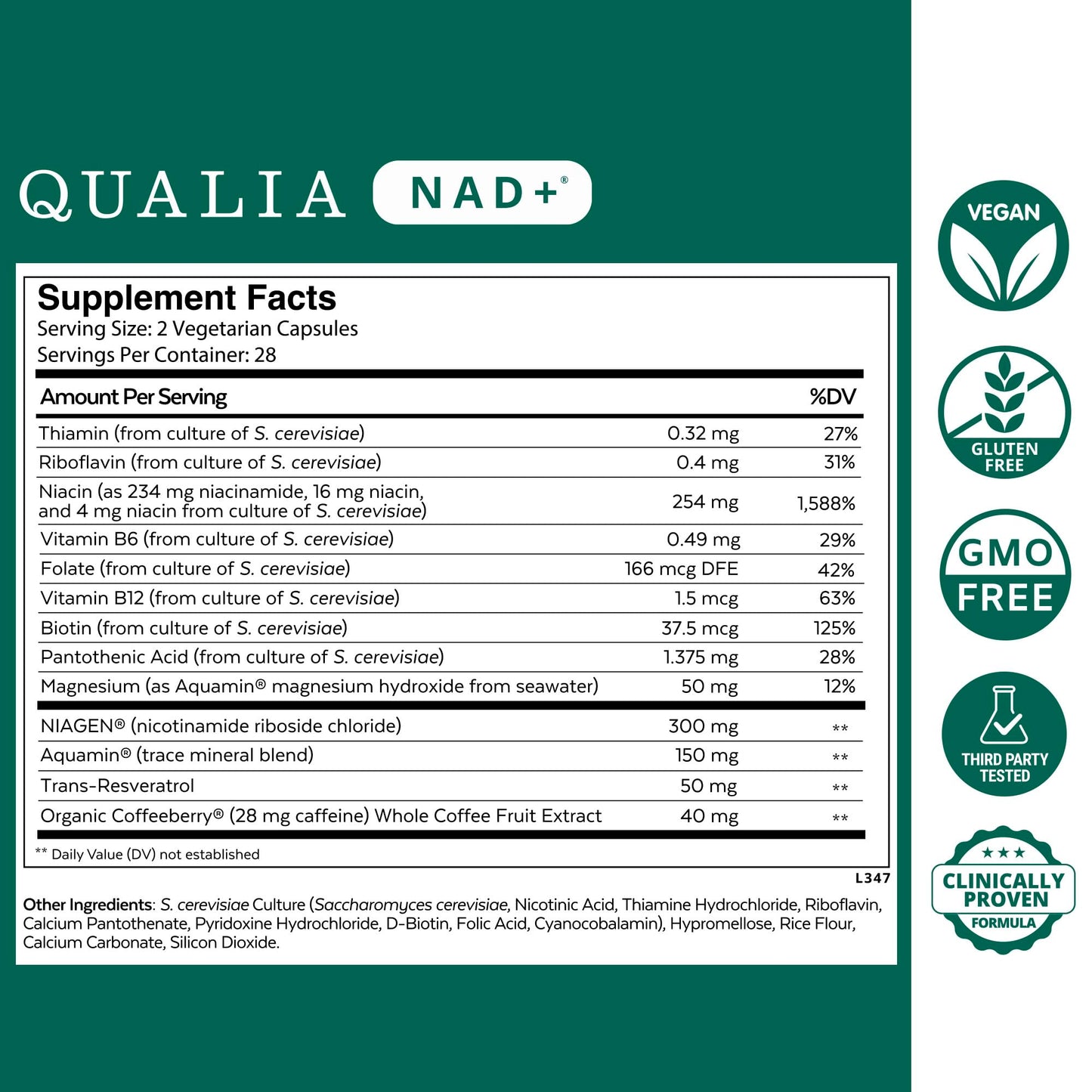 Qualia NAD supplement bottle showing anti aging clinical trial results label