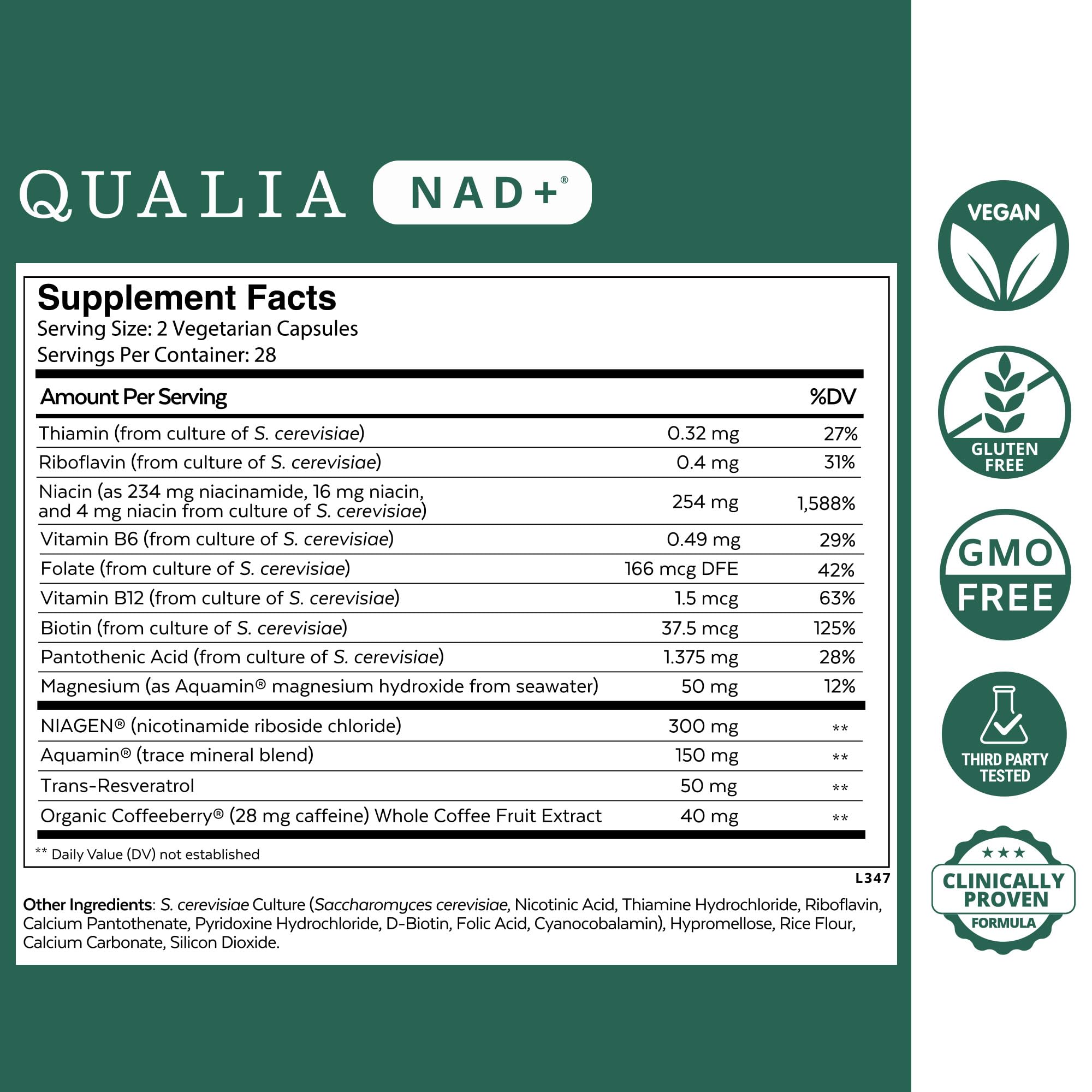 Qualia NAD supplement bottle showing anti aging clinical trial results label