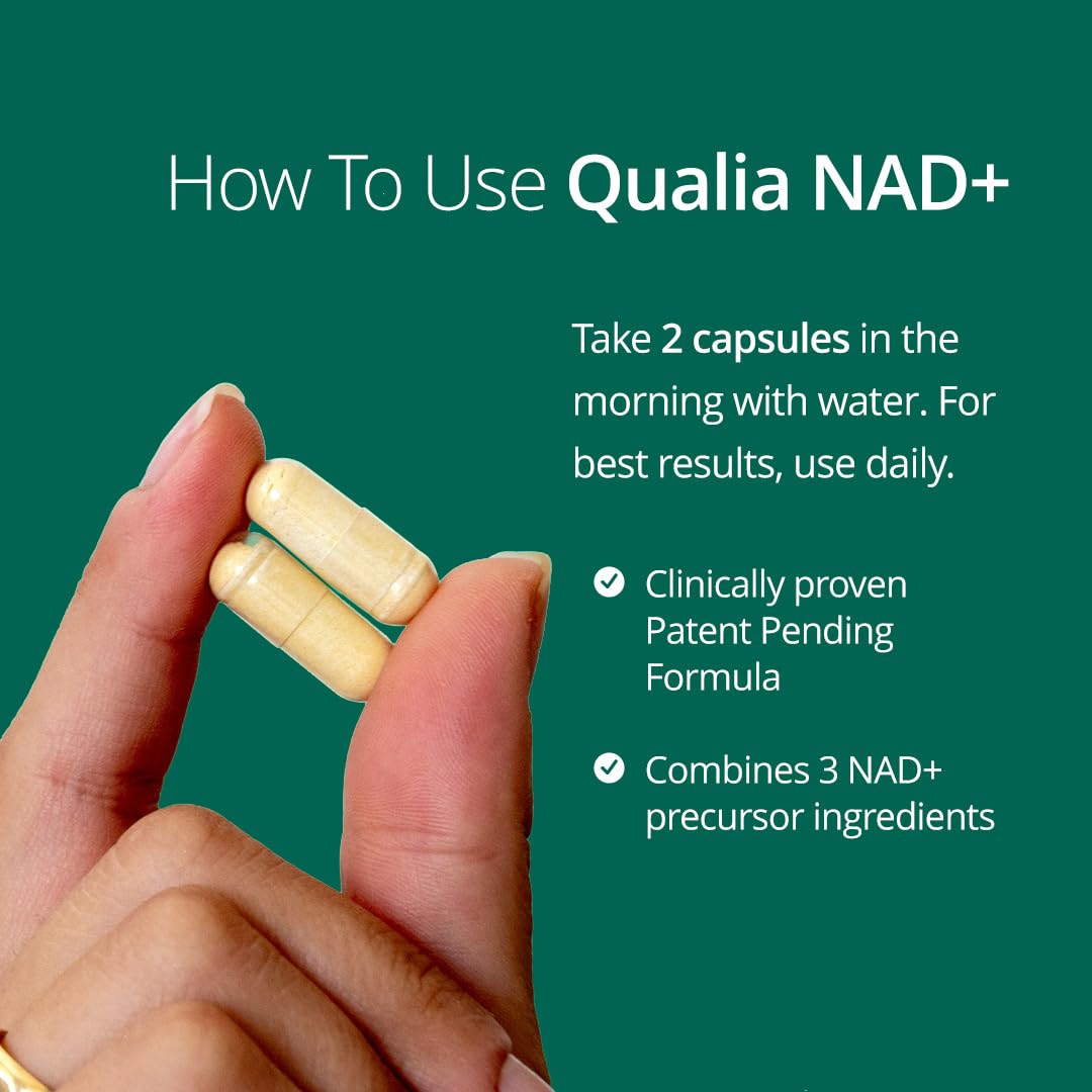 Qualia Life Sciences original product packaging highlighting 56 vegetarian capsules