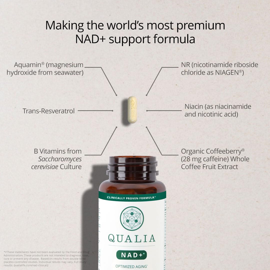 Premium quality control seal on imported Qualia NAD energy supplement bottle
