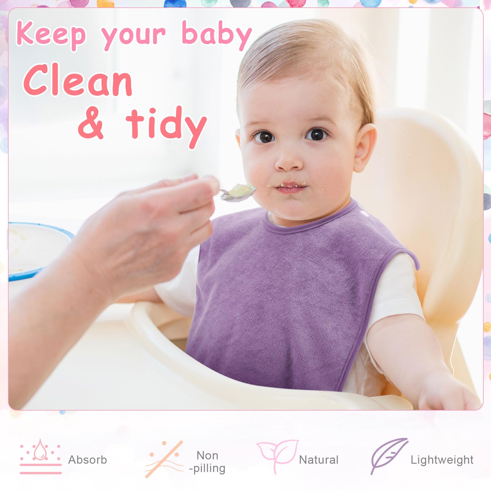 Collection of neutral colored Hercicy feeding bibs for infants