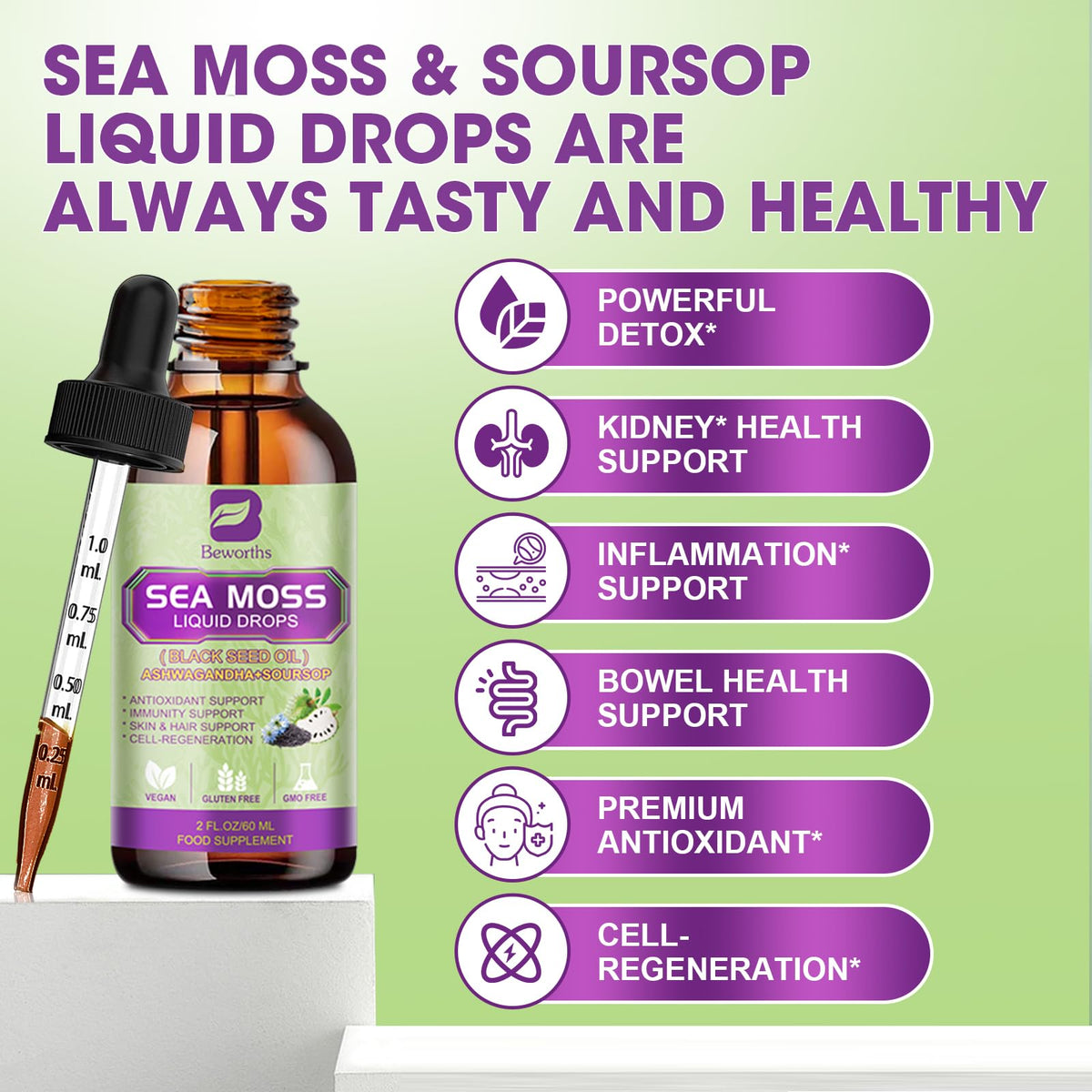 B Beworths 10 in 1 soursop bitters and ashwagandha liquid dietary supplement