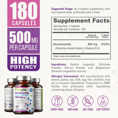 Side angle of authentic Biophix skin cell health supplement highlighting cGMP manufacturing standard.