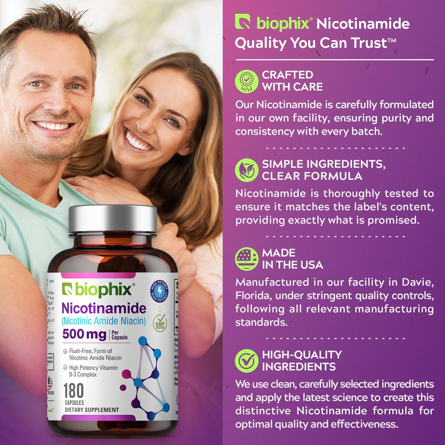 Biophix Nicotinamide supplement bottle displayed clearly to showcase the premium imported label.