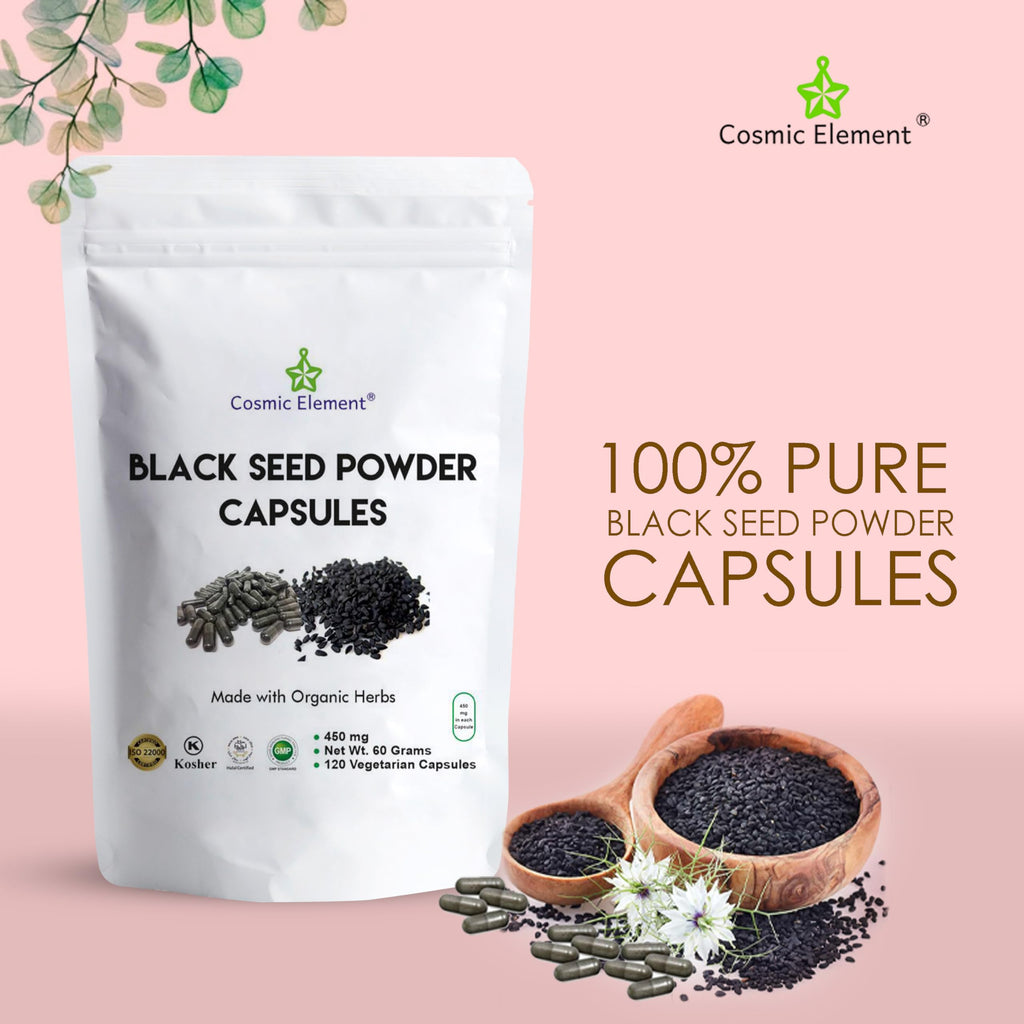 Cosmic Element vegan black seed capsules supplement facts label
