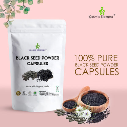 Cosmic Element Nigella Sativa 120 vegan capsules bottle label details