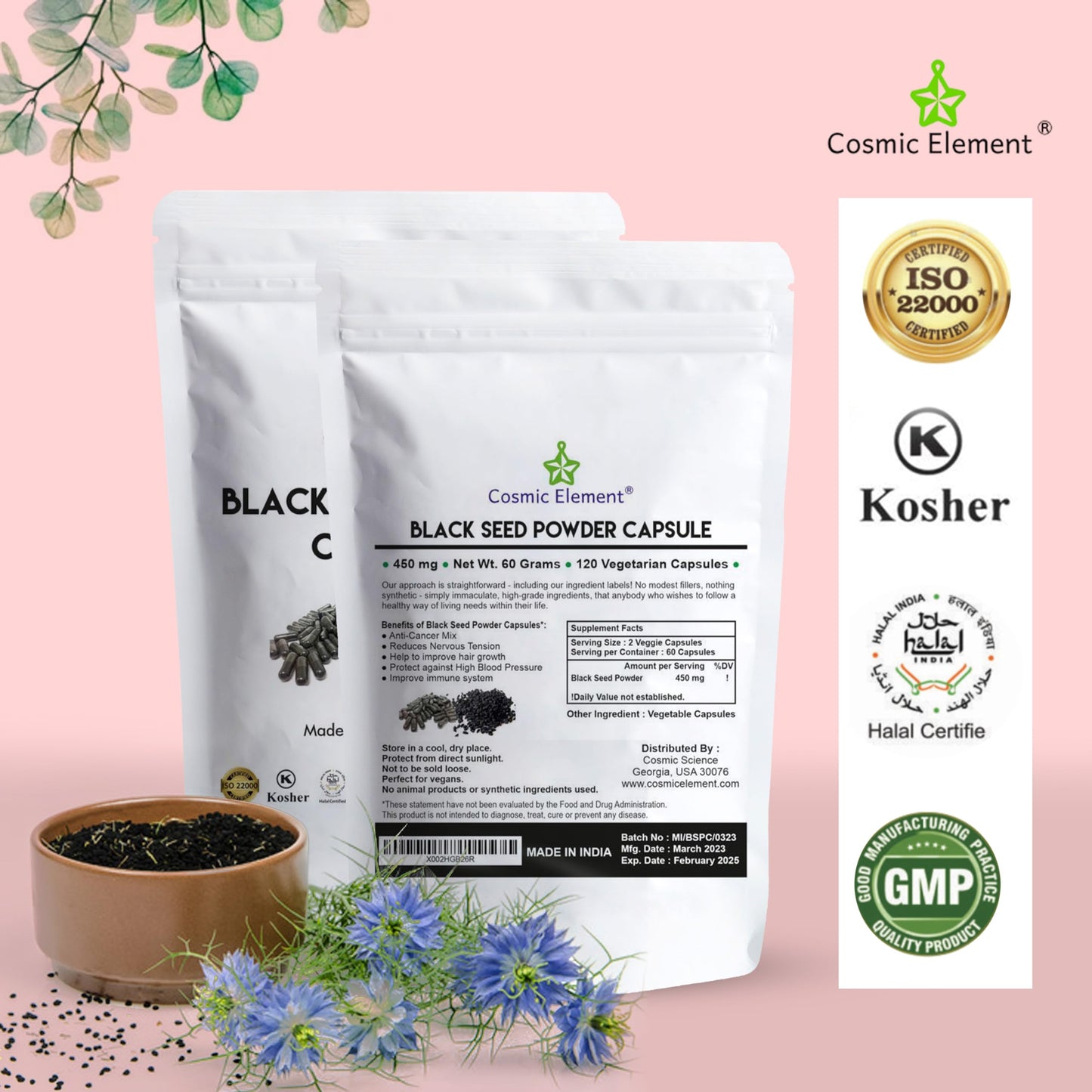 Cosmic Element black cumin seed powder supplement for skin and hair health