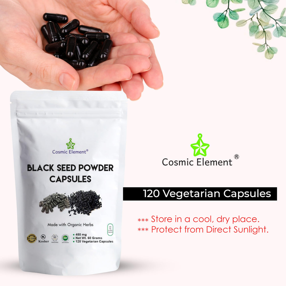 Cosmic Element 120 vegetable capsules bottle close up