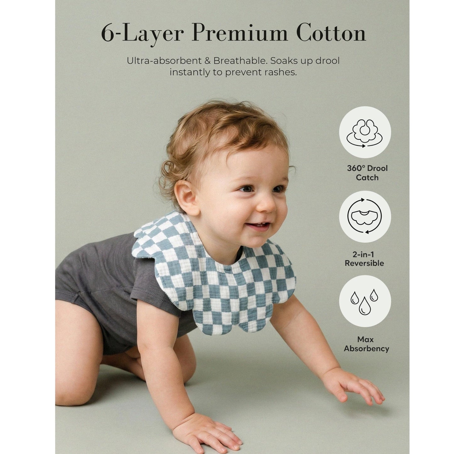 Close up of 100 percent cotton muslin texture on Mairmore bibs