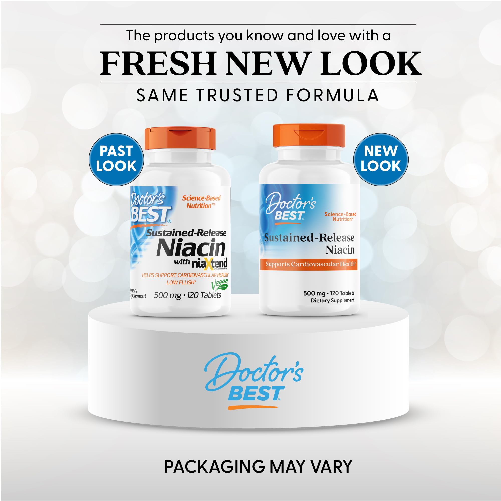 Doctor's Best Sustained Release Vitamin B3 500mg vegan tablets showing niaXtend technology label details.
