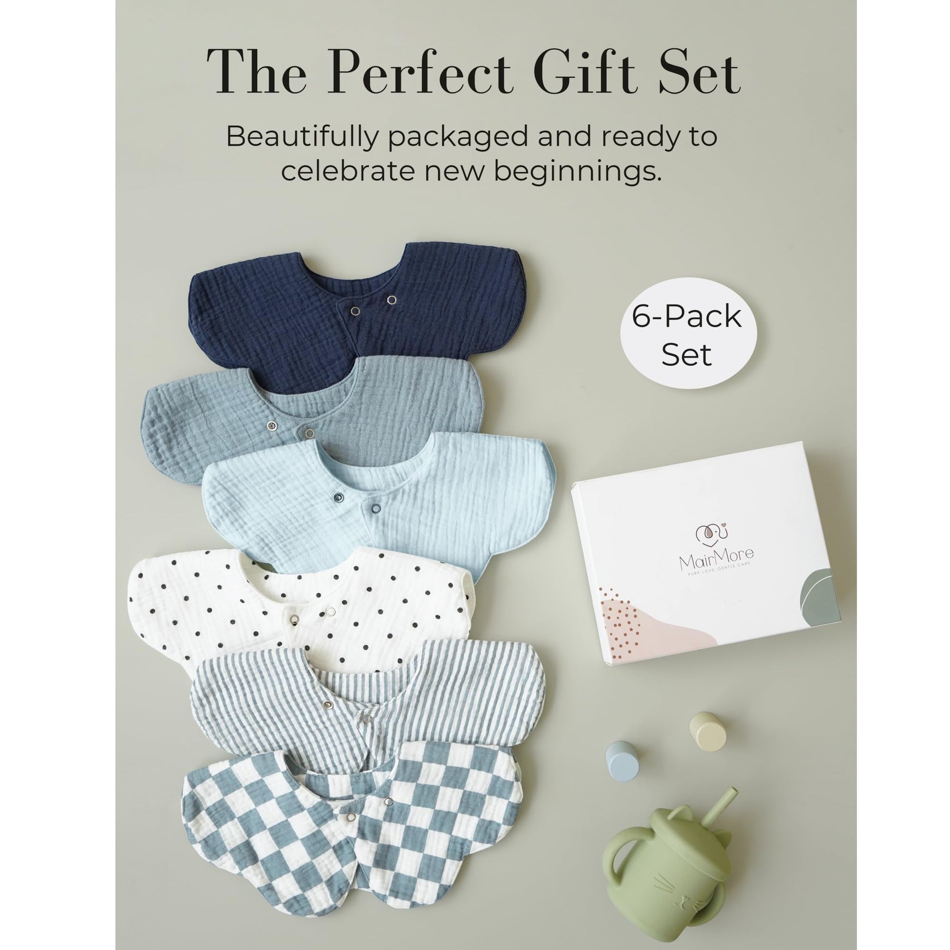 Assorted colors of Mairmore 6 pack cotton baby bibs