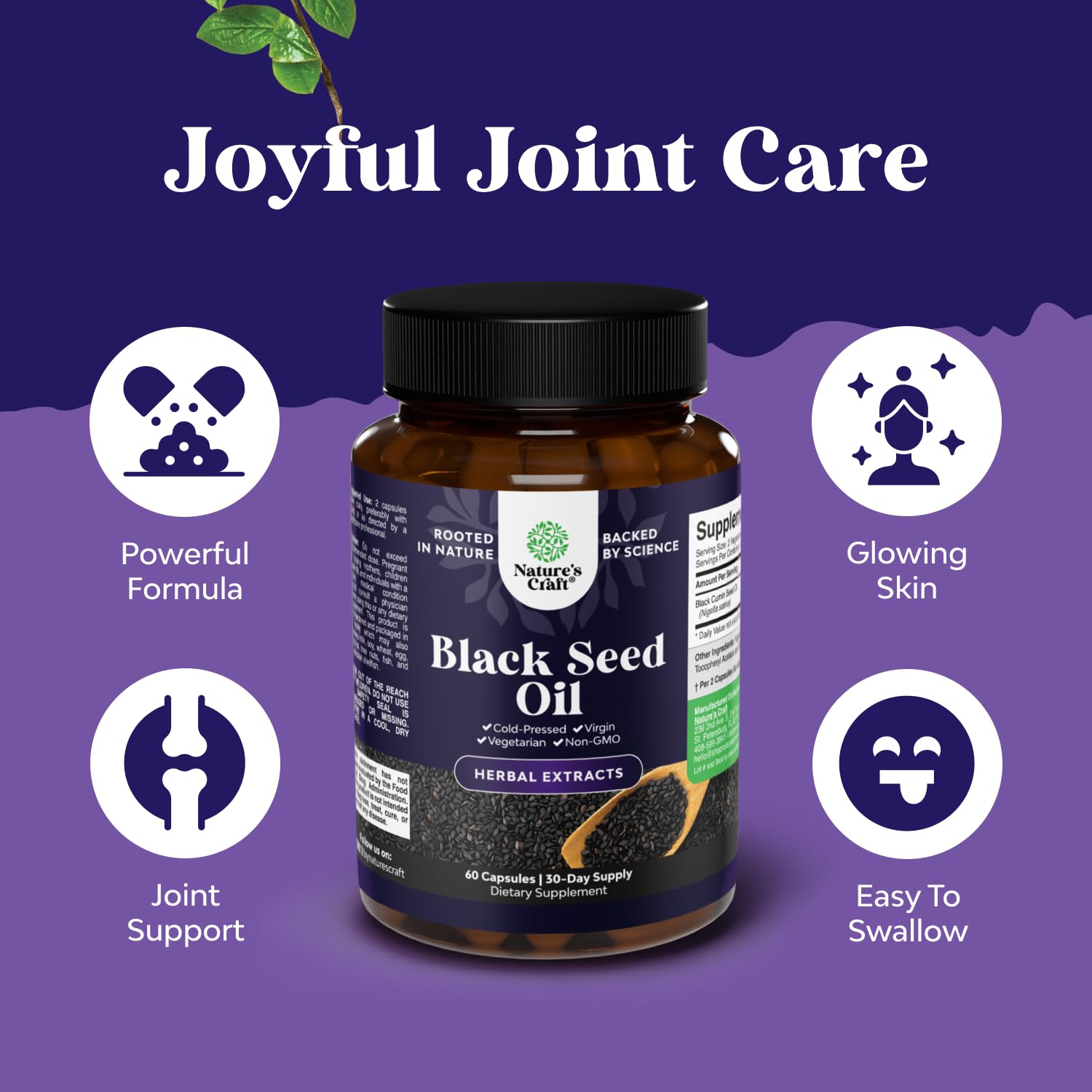 Natures Craft vegan black seed oil capsules for hair growth and immune health