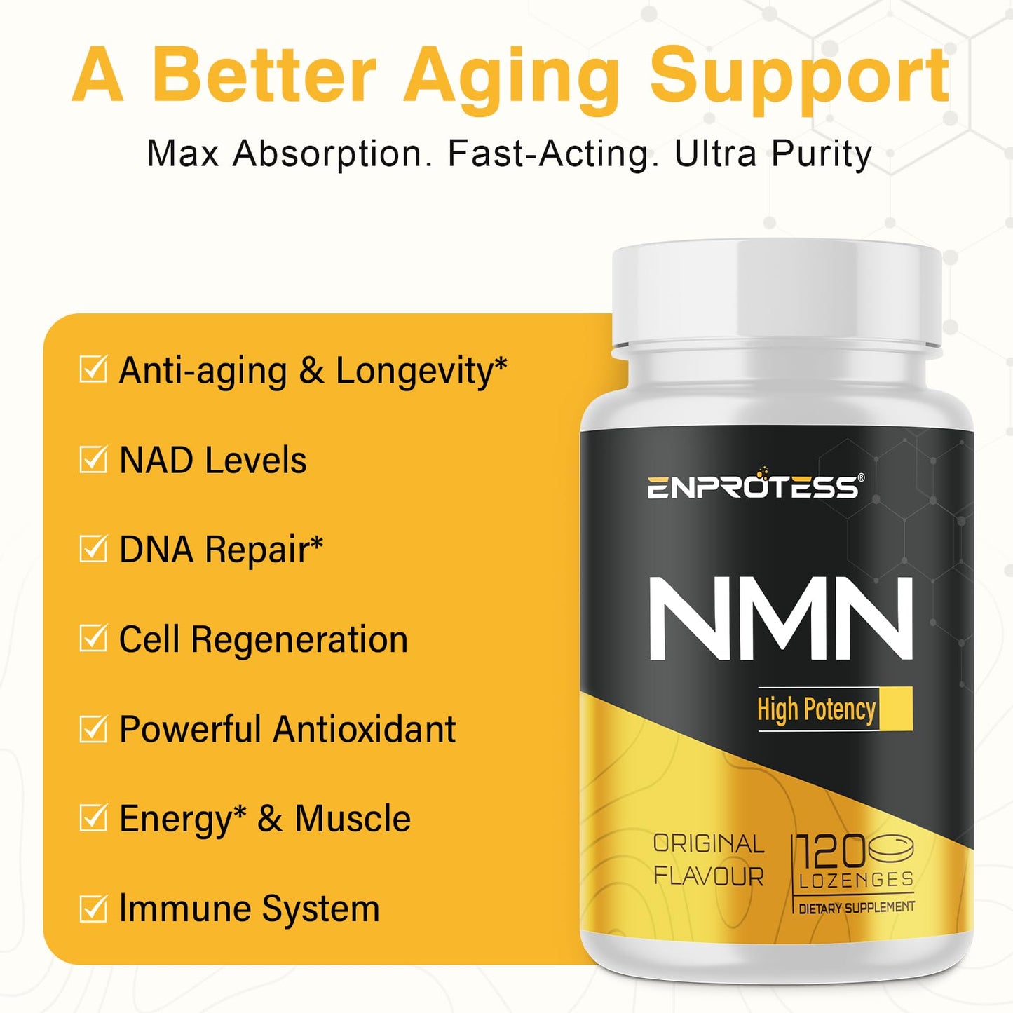 Back of Enprotess NMN bottle showing supplement facts