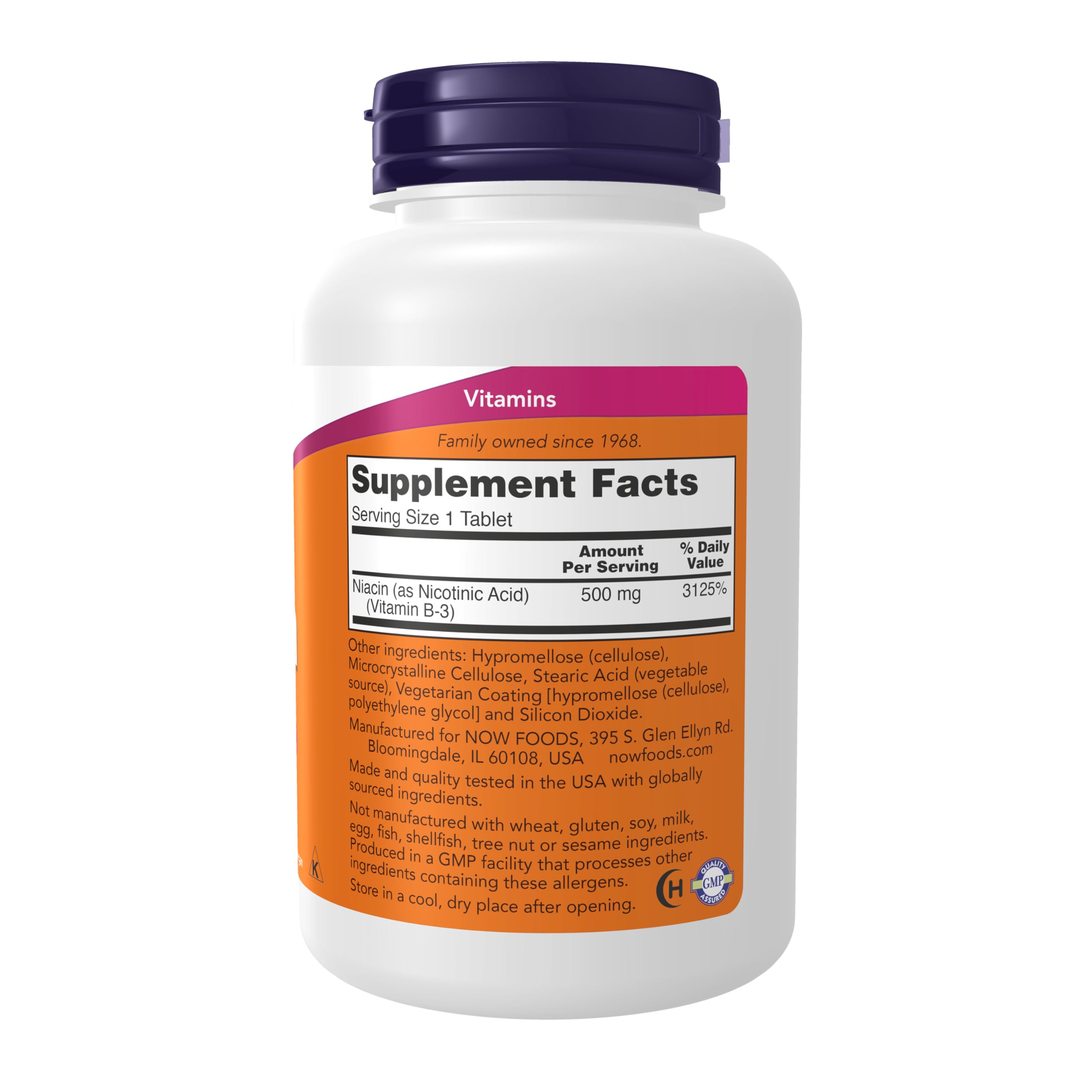 NOW Foods Vitamin B3 sustained release supplement label directions
