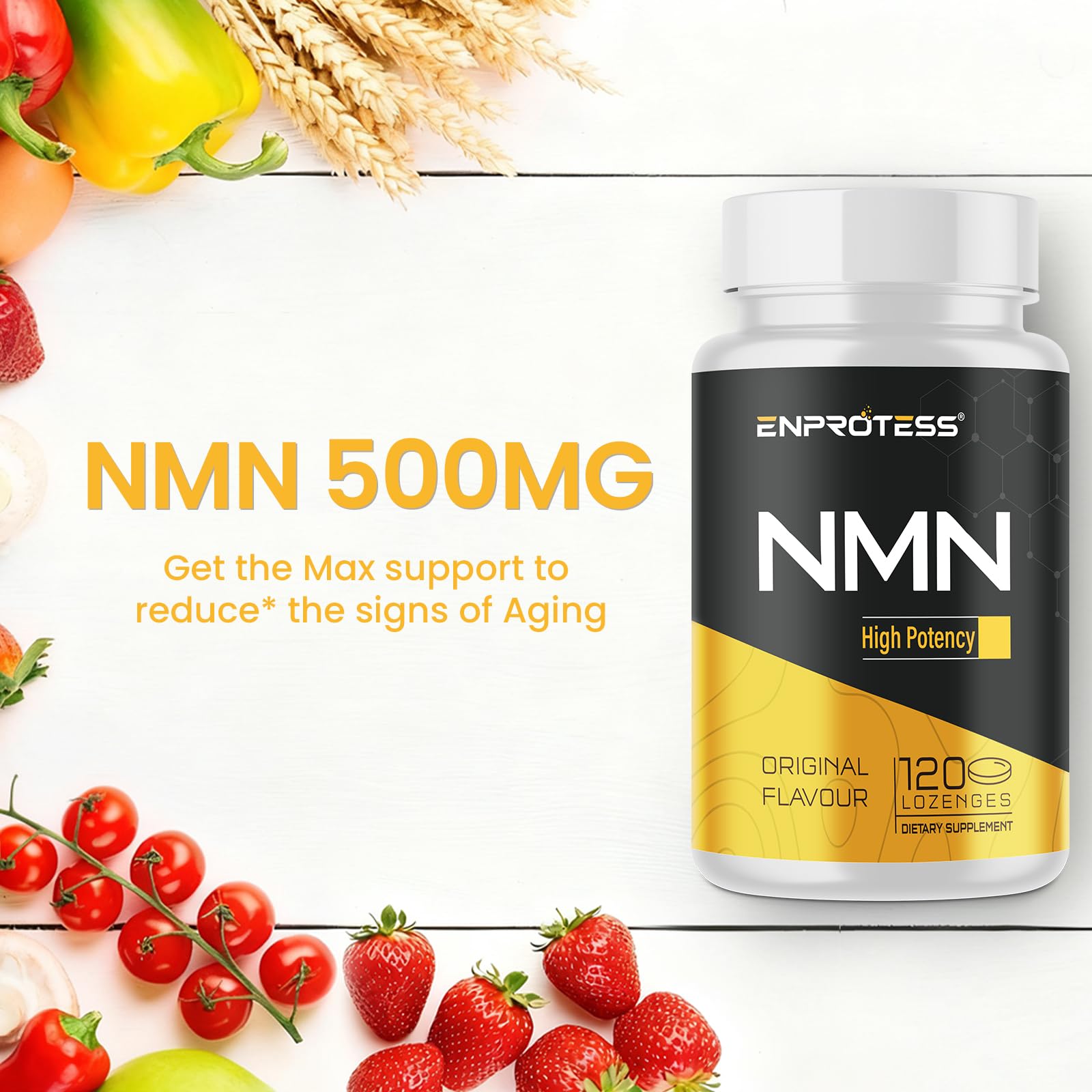 Side view of Enprotess NMN 500mg supplement bottle