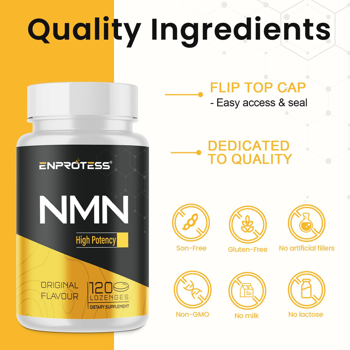 Detailed ingredient list on Enprotess NMN bottle