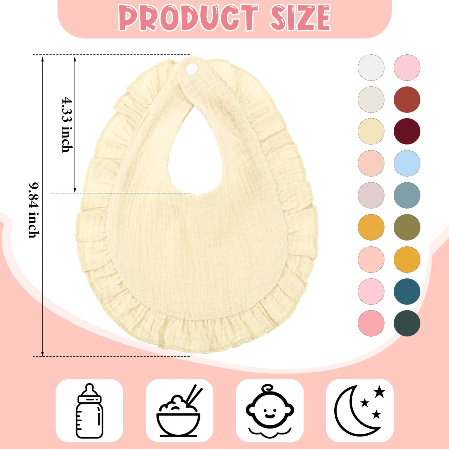 Close up of Kenning muslin baby bib snap button detail