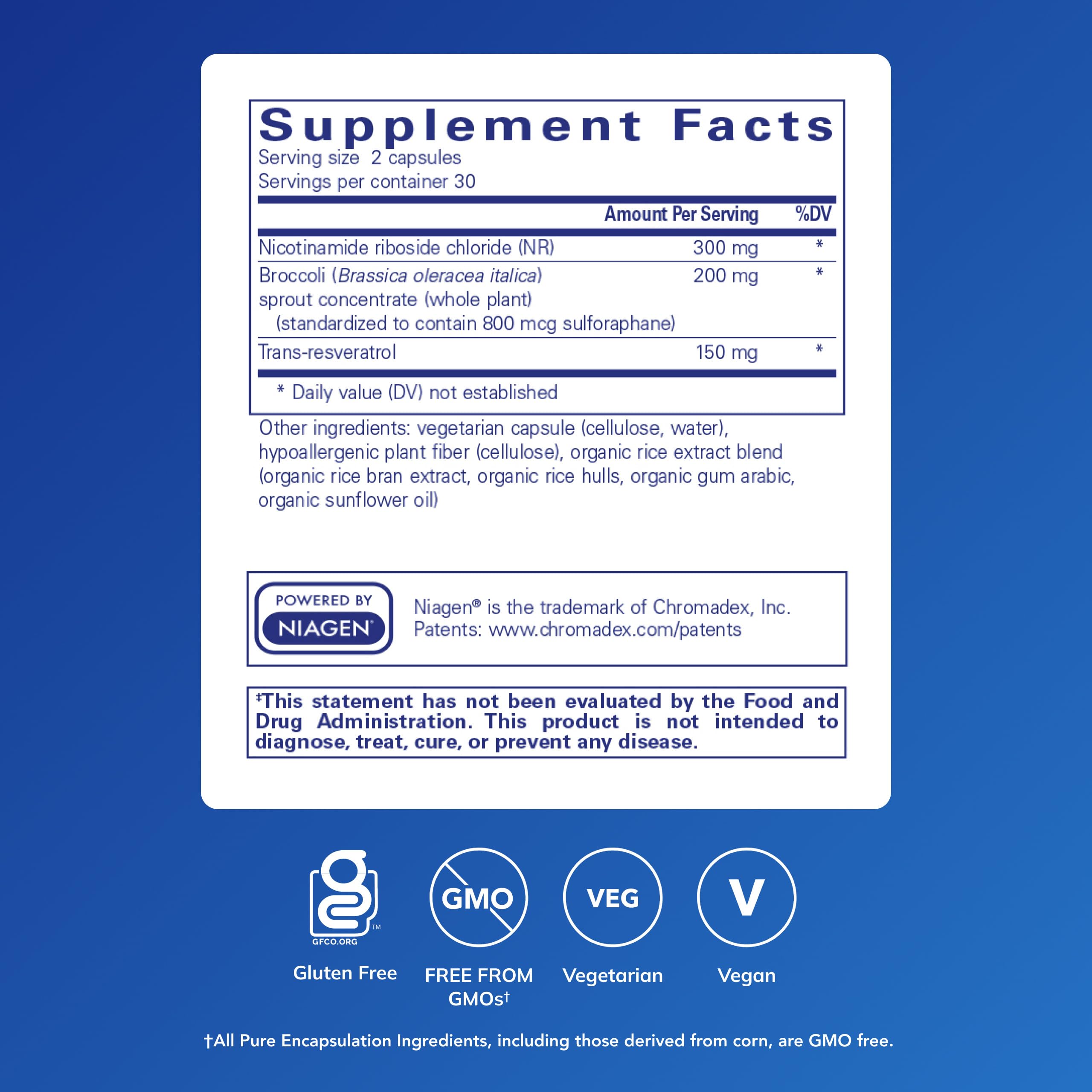 Pure Encapsulations NR Longevity supplement facts label