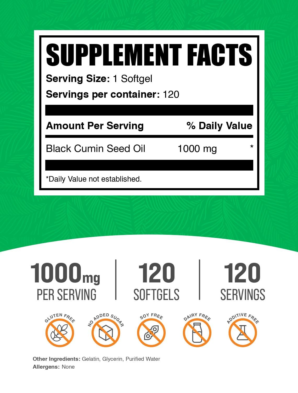 BulkSupplements Black Cumin Seed Oil supplement facts and ingredients label
