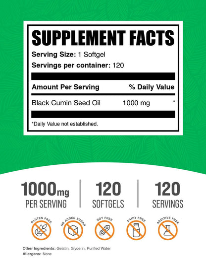 BulkSupplements Black Cumin Seed Oil supplement facts and ingredients label
