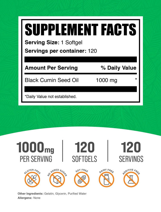 BulkSupplements Black Cumin Seed Oil supplement facts and ingredients label