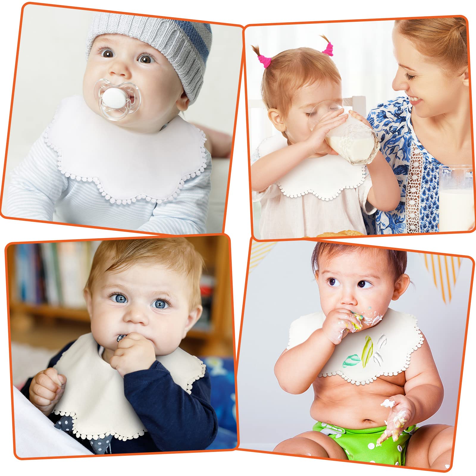 Lifestyle flat lay of JenPen white bandana style baby bibs for newborns