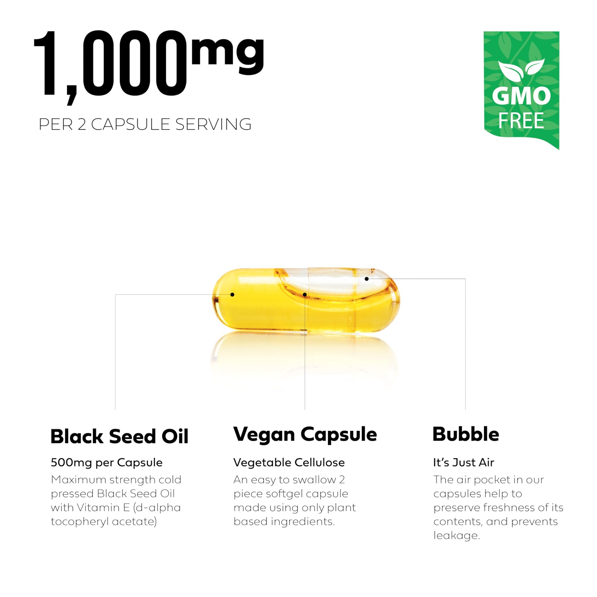 Better Place Organics non-GMO certified black seed capsules placed next to the imported USA origin bottle.